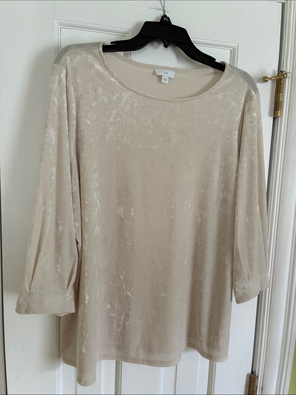Light Beige Crushed Velvet Scoop Neck Top - Picture 2 of 6